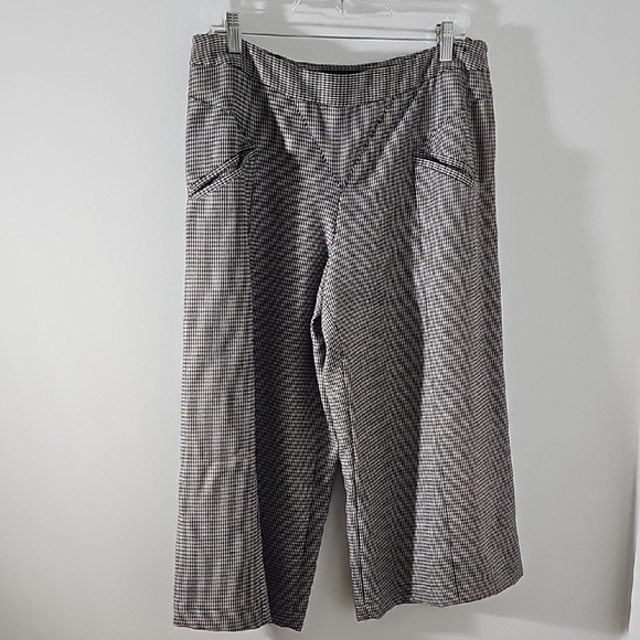 Black Houndstooth Wide-Leg Pants. Academia Dark Black and White Wide Leg Size 12 - Picture 1 of 11